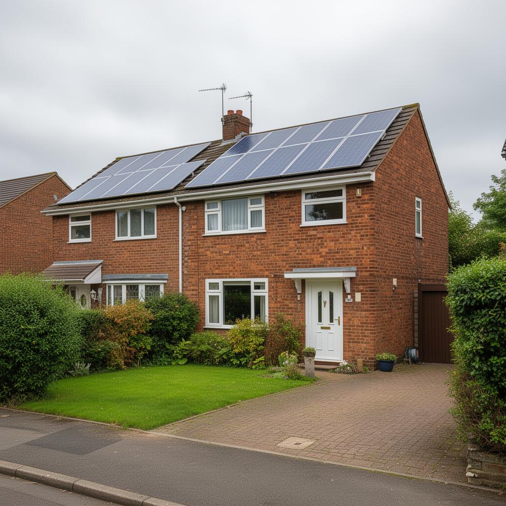 Close-up of solar panels reflecting blue sky