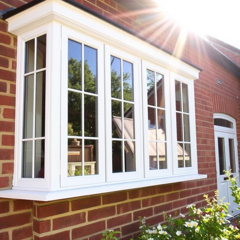 Modern white bay windows on a UK brick house