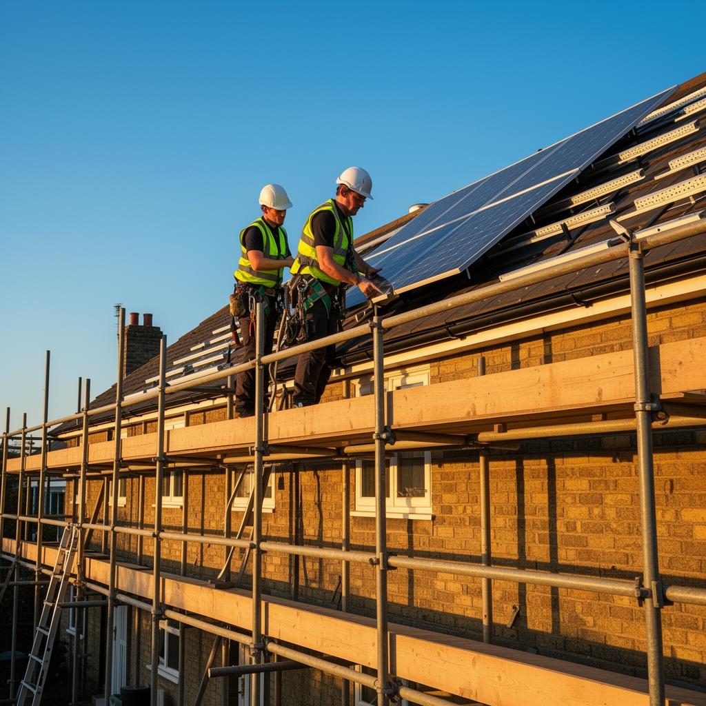 Our installation team working on a UK home roof